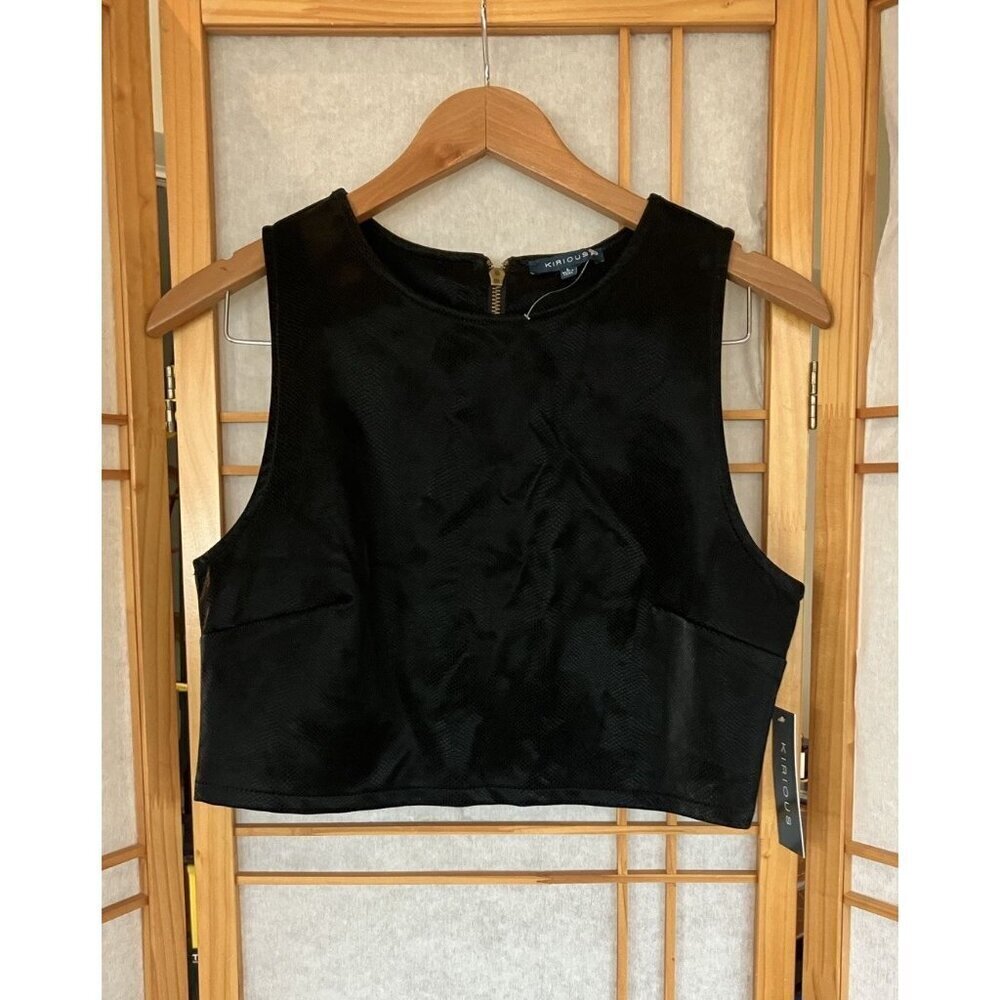 Kirious Faux Snake Skin Leather Crop Top Sleeveless Black Size Large